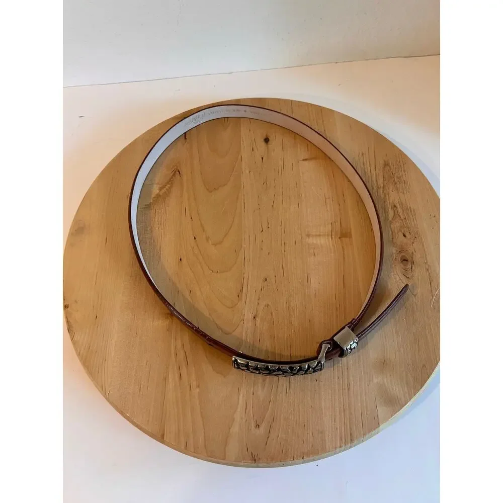 Vintage Lady Cativa Tan Genuine Leather Chunky Silver Buckle Belt Size Medium